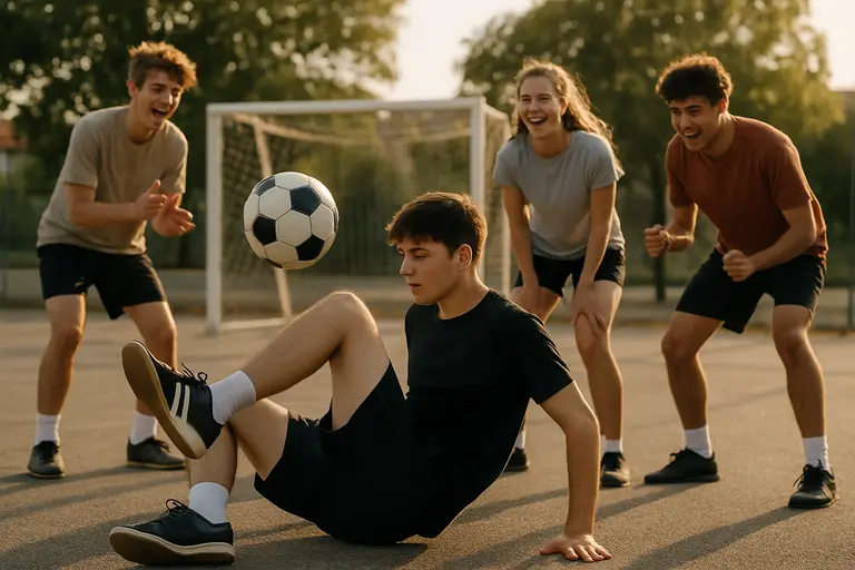 Young players dribbling on a neighborhood turf field during an after-school session