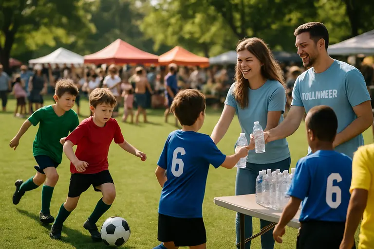 Families gathered along a soccer sideline during a youth league game