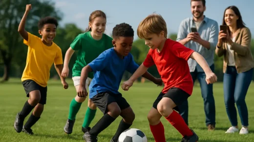 Altadena Youth Soccer players practicing on a small turf field with families nearby