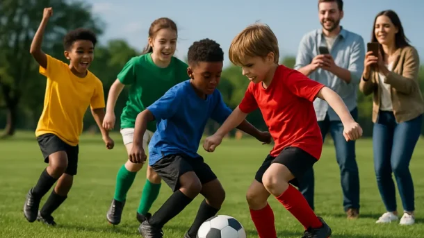 Altadena Youth Soccer players practicing on a small turf field with families nearby