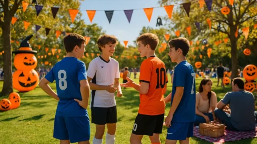 Young players warm up at the BooFest Tournament in Sacramento before Halloween matches