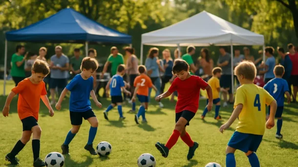 BooFest Tournament youth players warming up at a Sacramento soccer park
