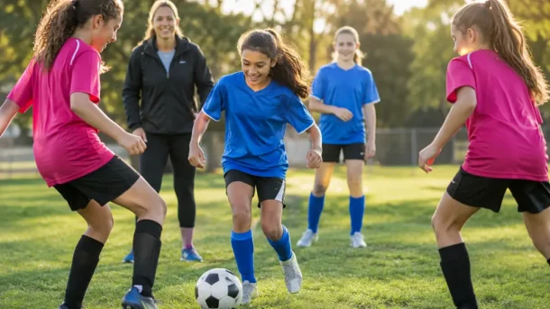California Soccer Policies discussion near a girls soccer training session