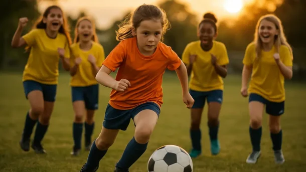 Young female players preparing for District Cups with coaches and families near a local field