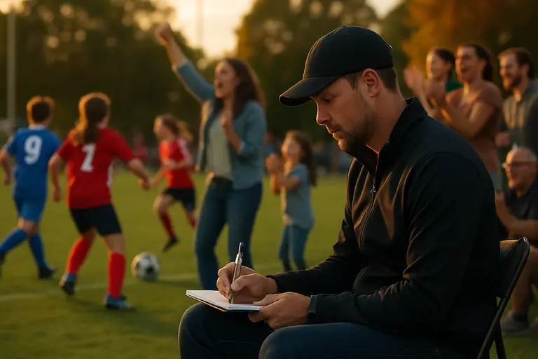 Families and players arriving at a community soccer field for a youth clinic