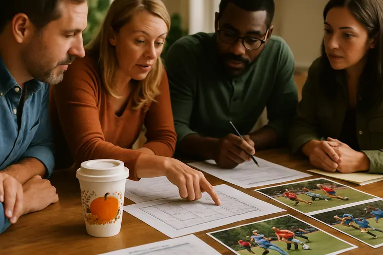 Families support youth players near a local soccer field on a fall weekend