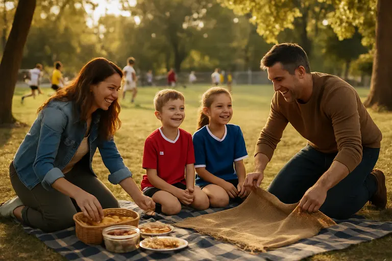 Families watching youth soccer from the sideline at a local park