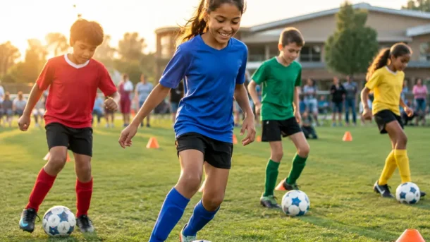 MLS GO Salinas players practice on a community field with coaches and families nearby