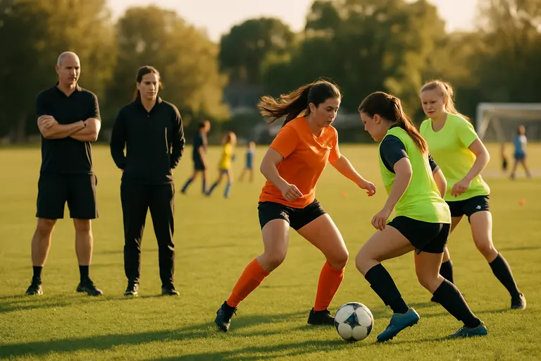 Multiple youth teams preparing for matches across adjacent soccer fields