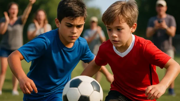 Northern California Tournaments weekend with youth soccer players warming up near families