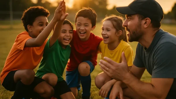 Recreational Cups youth players shake hands after a community soccer match