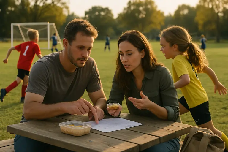 Team manager checking player passes beside a soccer field