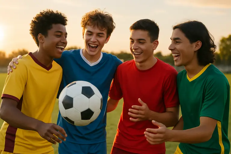 Two youth soccer teams competing for possession during a local tournament