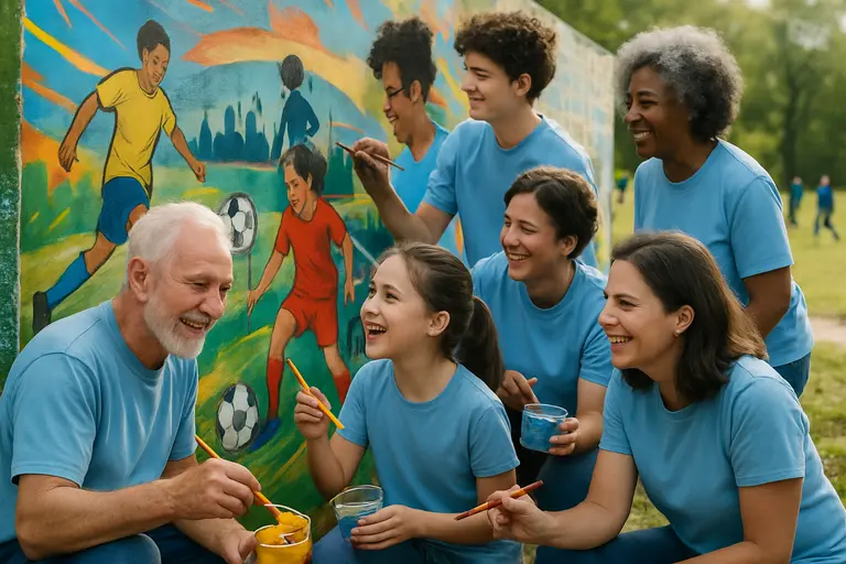 Youth soccer families gather near local shops after a weekend match