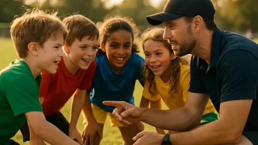 Youth Tournament Travel planning scene with families packing gear near a soccer field