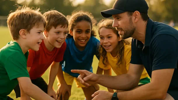 Youth Tournament Travel planning scene with families packing gear near a soccer field